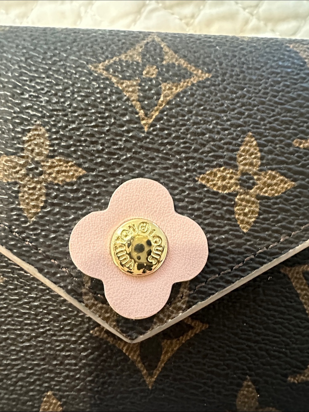 Monogram Compact Wallet with Pink Flower Charm - Picture 4 of 4